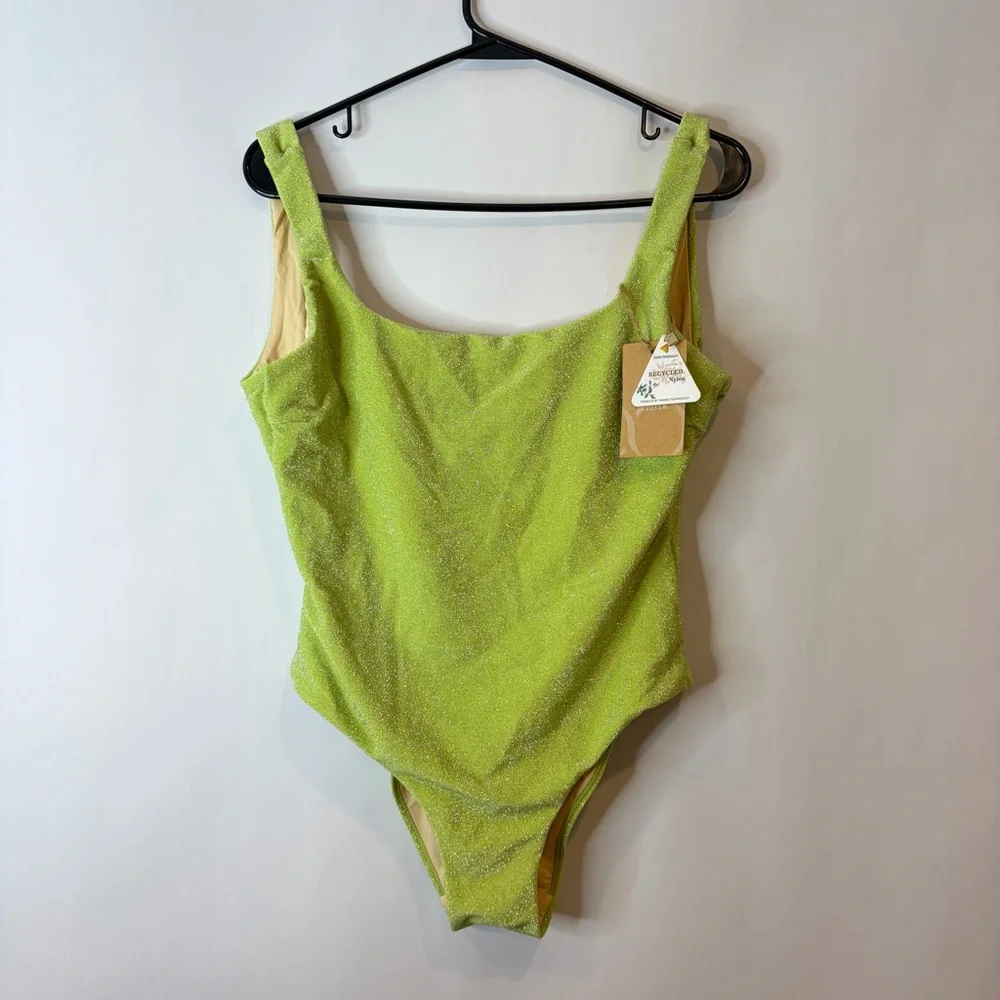 NWT Berlook Shimmer Lime One-Piece Swimsuit size Large Recycled Nylon - Picture 2 of 9